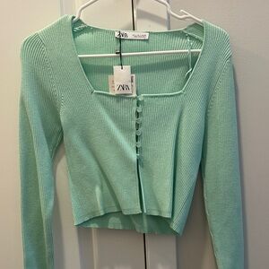 Zara Light Green Ribbed Crop Top